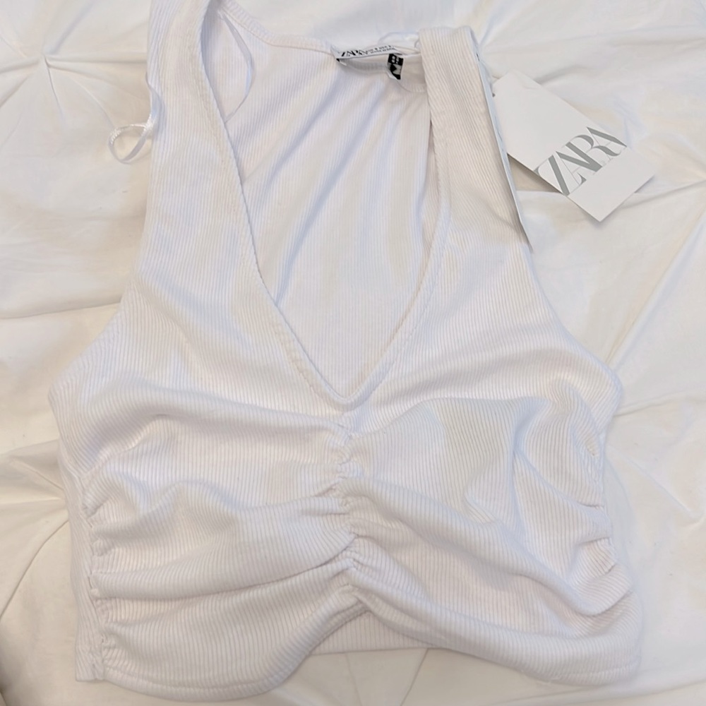 WHITE ZARA ROUCHED CROP TOP